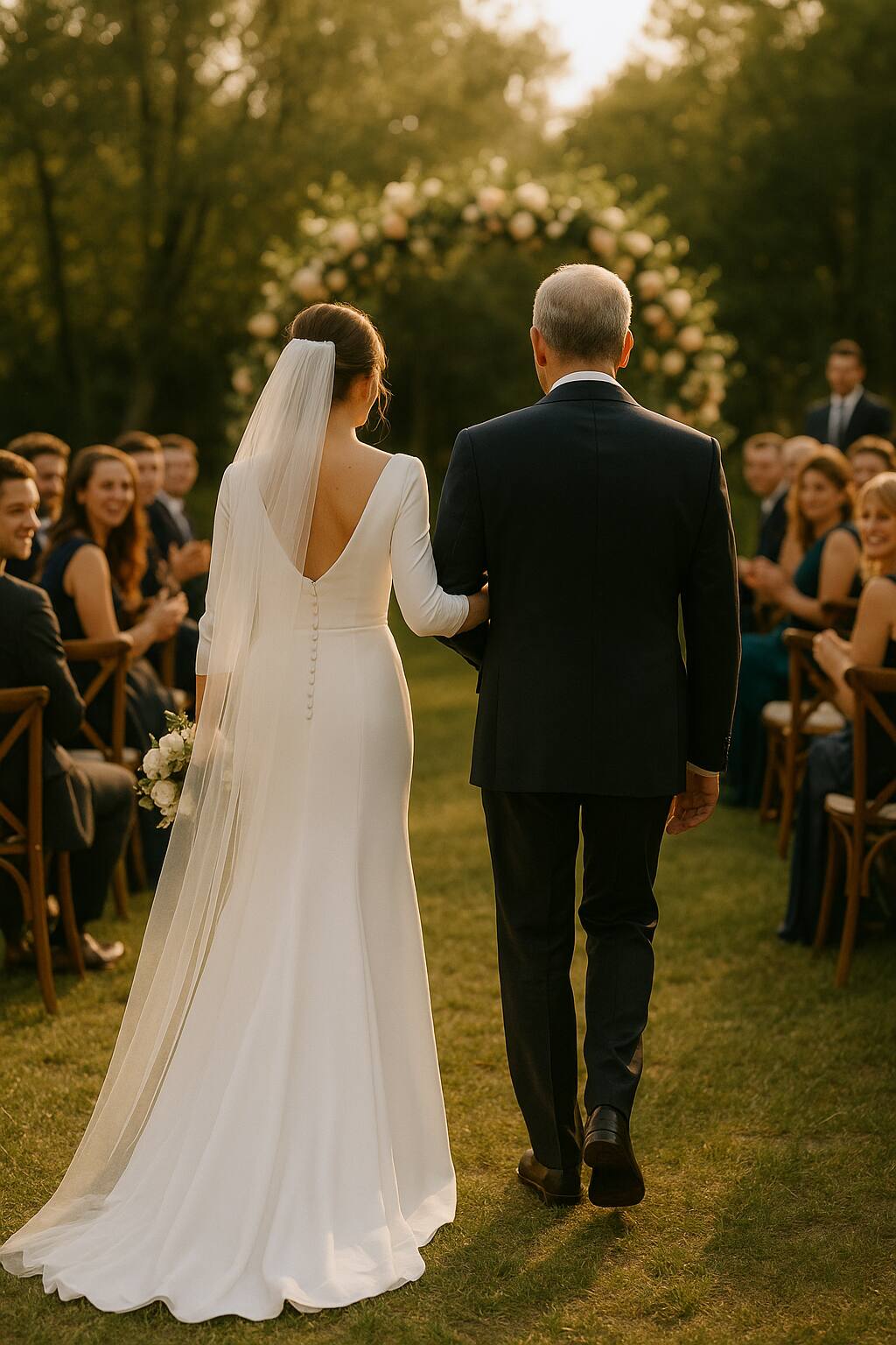 Novia y padrino entrado a la zona de la ceremonia